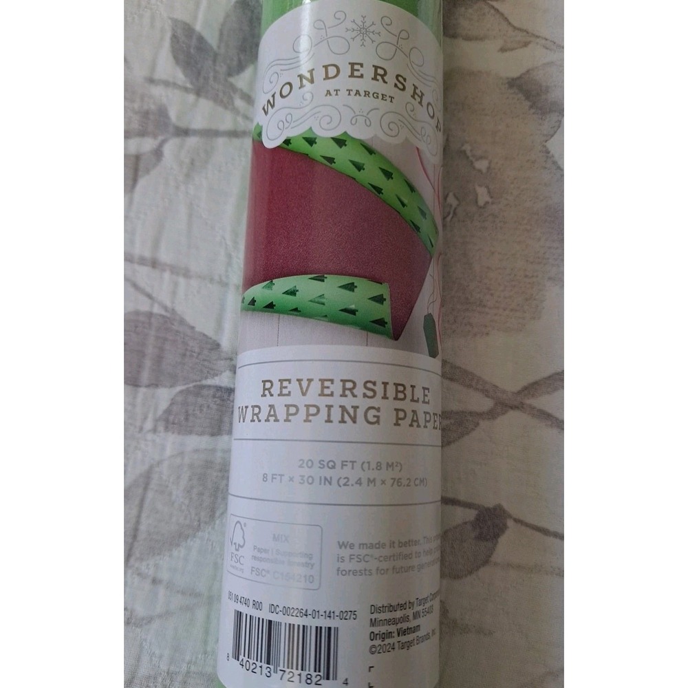 NIP 3 Rolls Wondershop Target Reversible Wrapping Paper Christmas Tree And Red